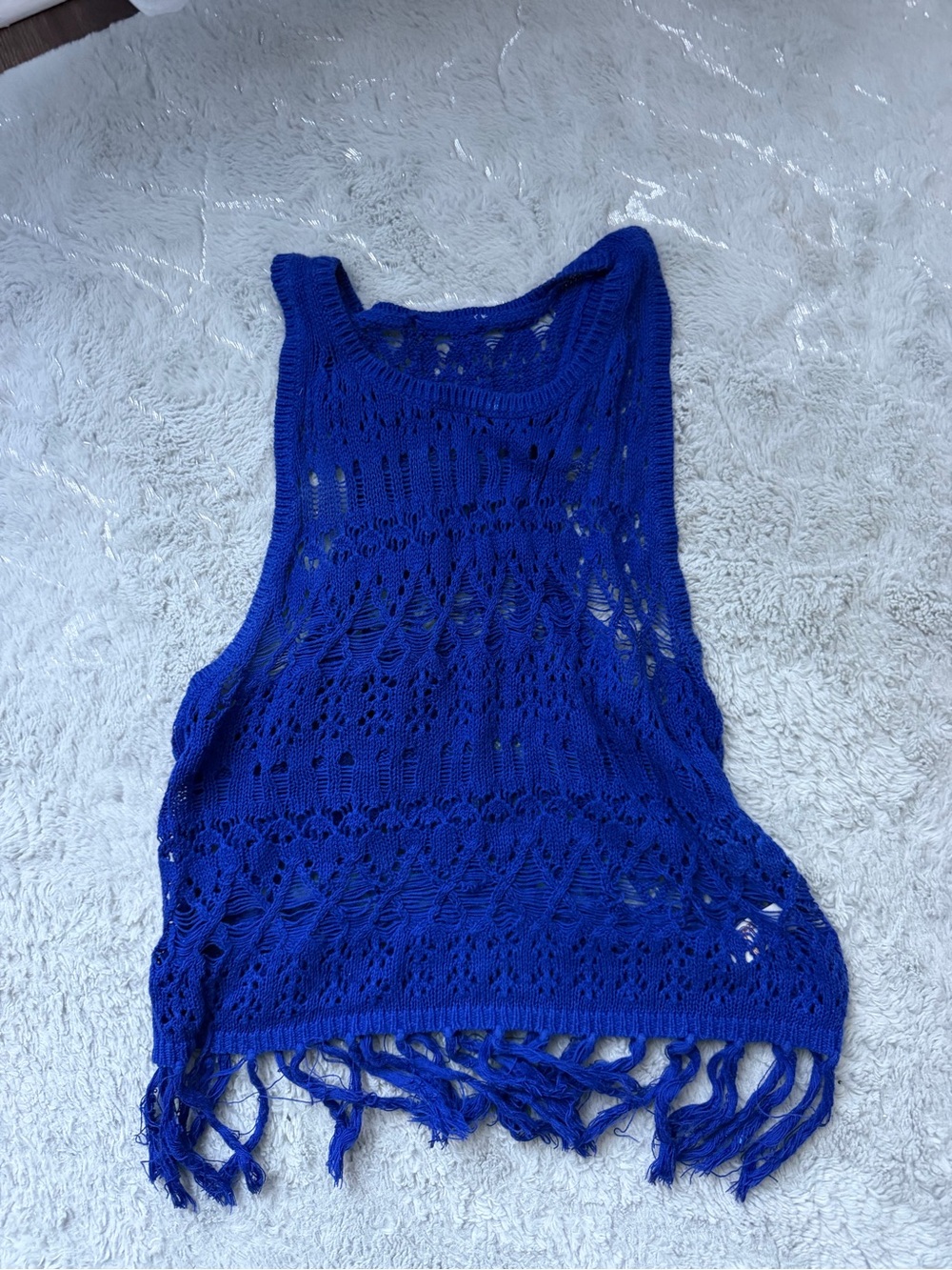 Arizona Jean Company Royal Blue Crochet Fringe Swim Cover-Up Tank